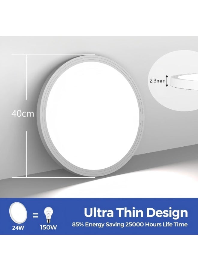 DUNISO Modern LED Ceiling Light, 3 Color Selectable Kitchen Light, Edge-Lit Flush Mount Ceiling Light Fixture for Kitchen, Bedroom, Laundry and Closet Room, White - Image 2